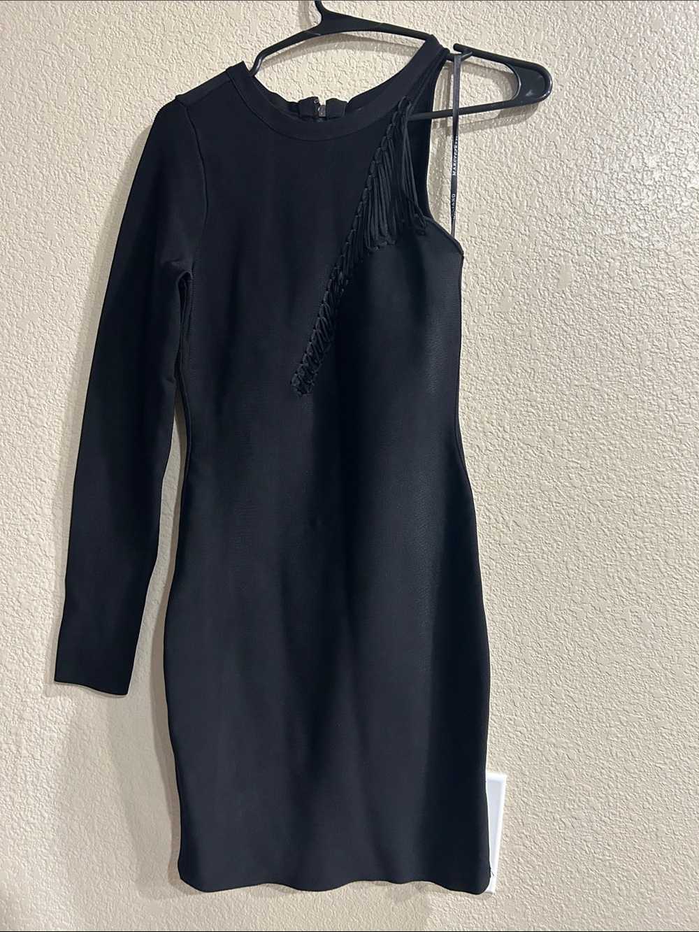 Guess by Marciano Black One-Shoulder Fringe Dress Size M